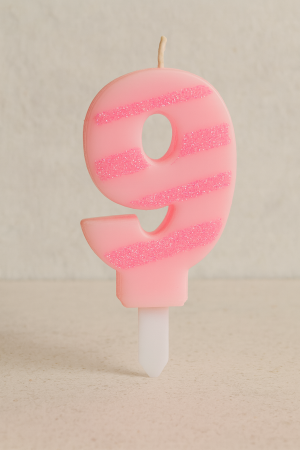 Свещ за торта - цифра 9 - розово райе