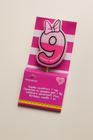 Свещ за торта - цифра 9 - розова