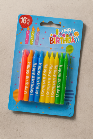 Свещи за торта - разноцветни - HAPPY BIRTHDAY - 16 бр.