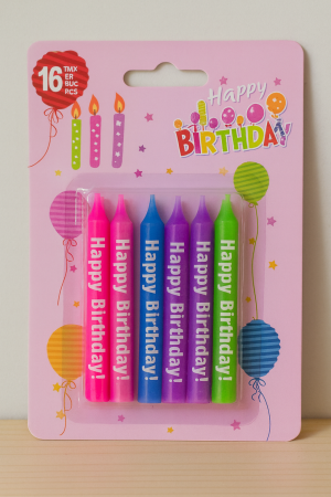 Свещи за торта - цветни - HAPPY BIRTHDAY - 16 бр.
