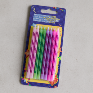 Свещи за торта - цветно райе - брокат - 24 бр.