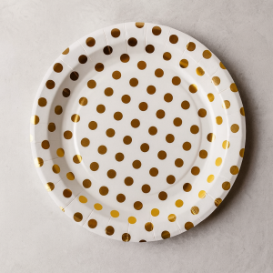 Парти чинии - златисти точки - картонени - 18 см. - 6 бр.