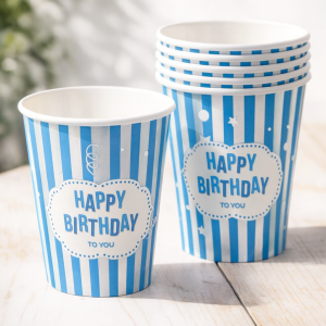 Парти чаши - синьо райе - картонени - 270 мл. - 6 бр.