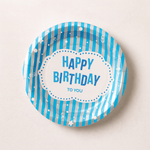 Парти чинии - синьо райе - картонени - 23 см. - 6 бр.