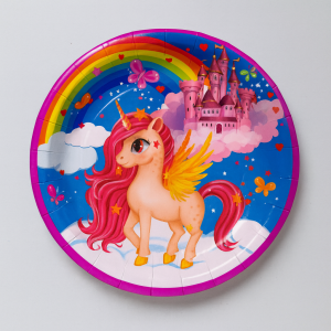 Парти чинии - еднорог - картонени - 18 см. - 10 бр.