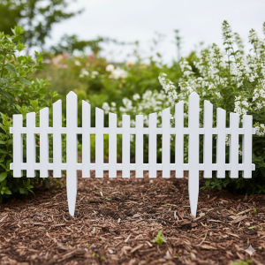 Градинска ограда - бяла - пластмасова - 60 х 32 см. - 4 части