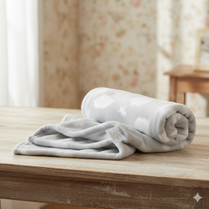 Покривка за бебешко легло - сива - звезди и облаци - 75 х 100 см.