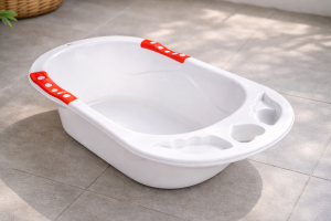 Бебешка вана за къпане - бяла с червени дръжки