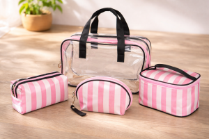 Несесер - бяло-розово райе - 4 бр.