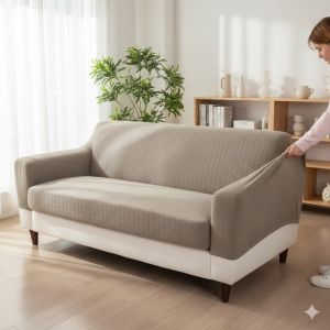 Калъф за двуместен диван с ластик - Бежов - от 130 до 170 см.