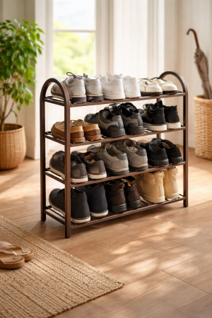 Етажерка за обувки на 4 нива с метални рафтове - 61 × 28 × 64 см.