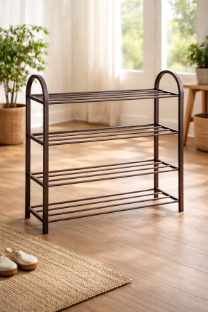 Етажерка за обувки на 4 нива с метални рафтове - 61 × 28 × 64 см.