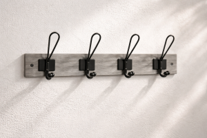 Дървена закачалка за стена с 4 кукички - 45 x 7 x 1,2 см.