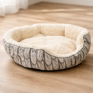 Кръгло пухкаво легло за куче в 3 размера - Бежов - 57 x 52 x 14 см.