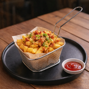 Кошничка с дръжка за пържени картофи - Неръждаема - 10 × 9 × 6 см.