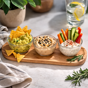 Комплект за разядки и ордьоври от дърво с 3 стъклени купички - 30 x 10 x 6 см.