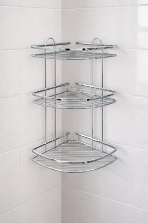 Ъглова етажерка за баня - метална - 3 нива - 47 х 23 см.
