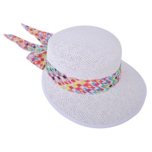 Лятна шапка - бяла - цветна панделка