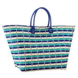 Плажна чанта - синьо райе