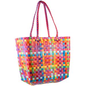 Плажна чанта - плетена - многоцветна
