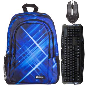 Раница - ученическа - синя + мишка и клавиатура