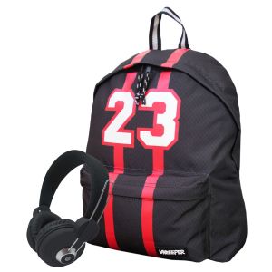 Чанта - ученическа - черно и червено + слушалки