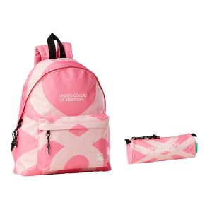 Чанта - ученическа - розова - Benetton + несесер