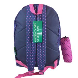 Чанта - ученическа - синьо и розово - Benetton + несесер