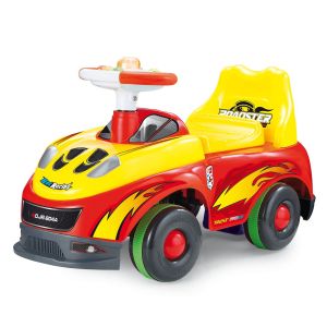 Детска кола за бутане - състезателна - червено и жълто