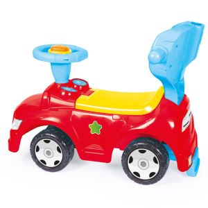 Детска кола за бутане и яздене - червена - със звук